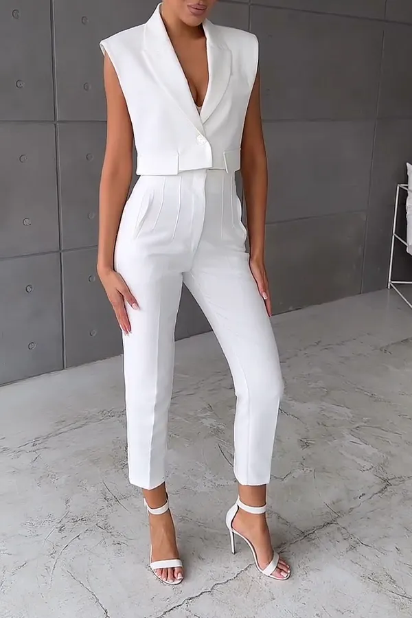 Women'S Solid Color Sleeveless Vest And Slim Pants 2-Piece Set