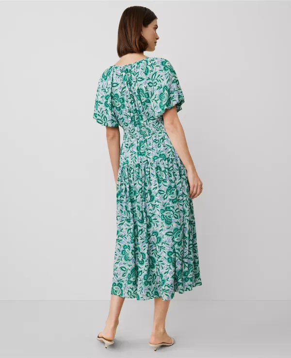 Floral Split Neck Midi Dress