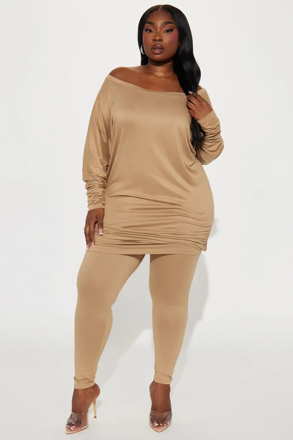 Camila Off Shoulder Legging Set - Taupe