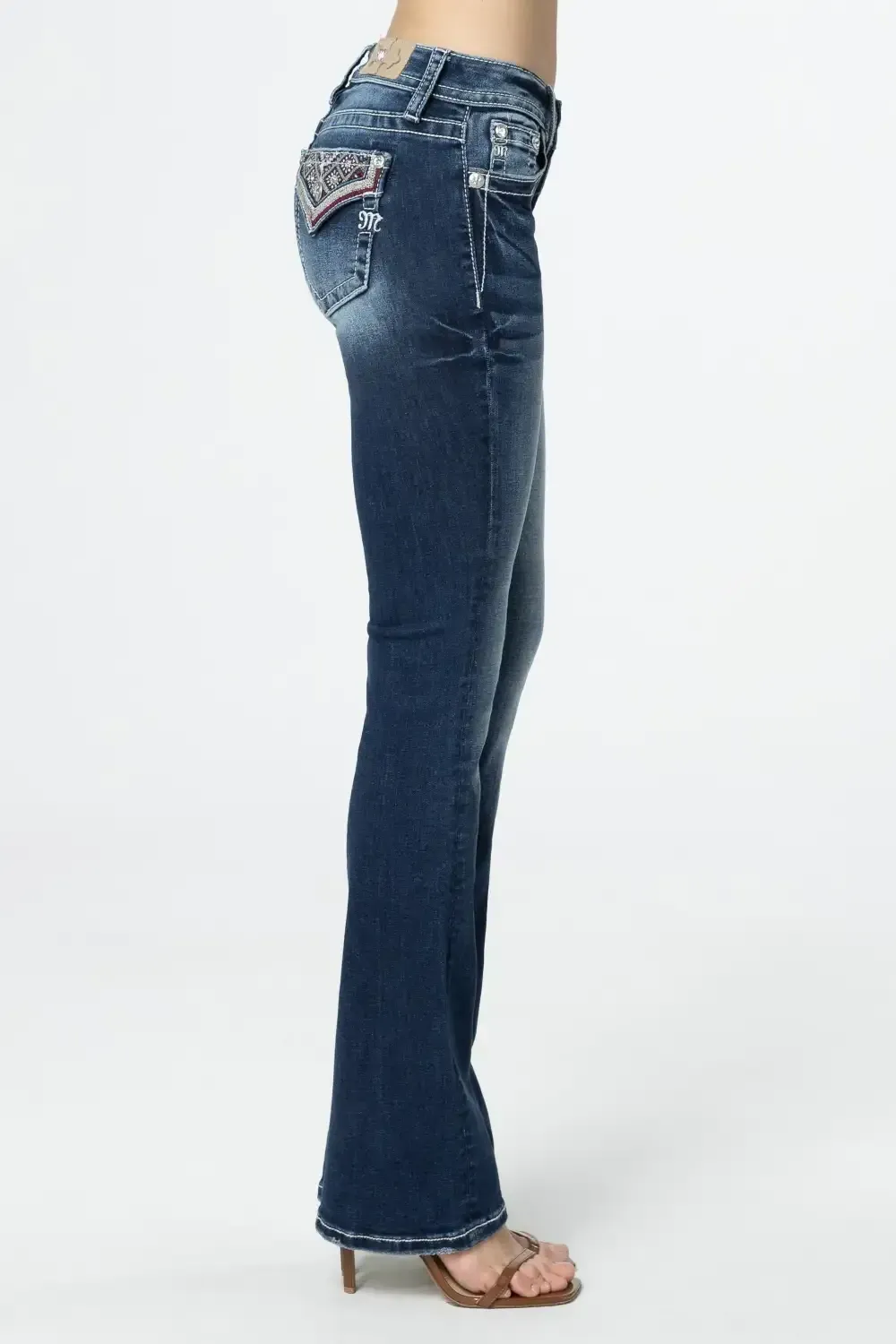 Magenta Embroidered Quilt Bootcut Jeans