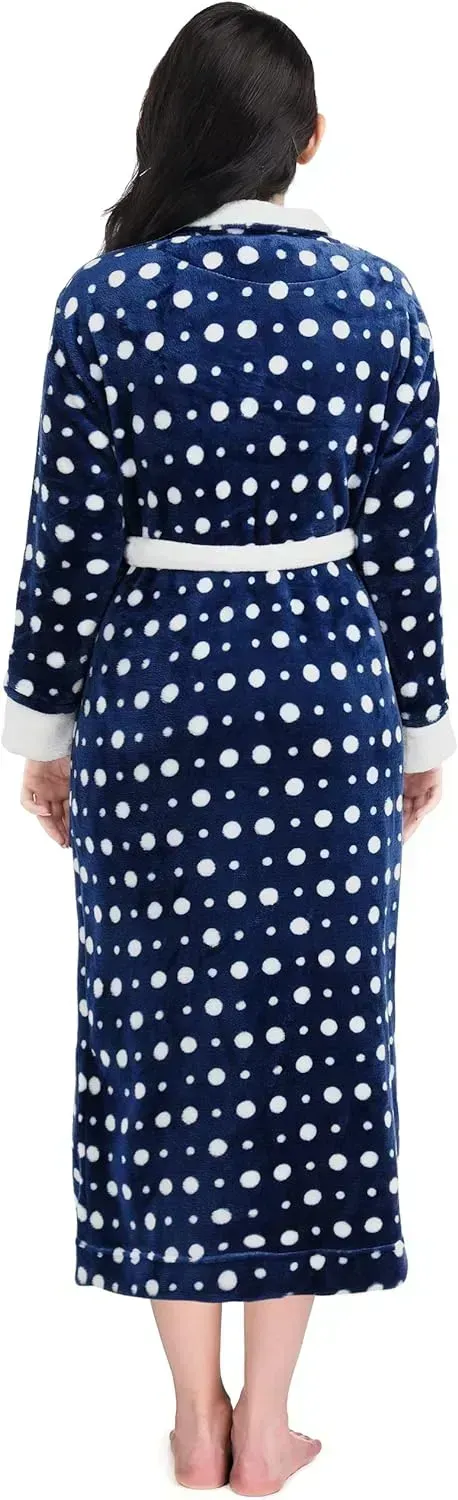 Women Fleece Shawl Collar Bathrobe - Plush Long Robe