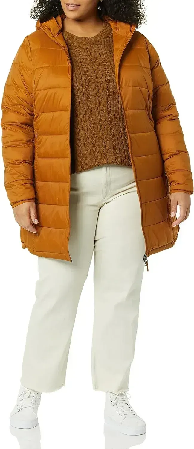 Women's Lightweight Water-Resistant Hooded Puffer Coat (Available in Plus Size)