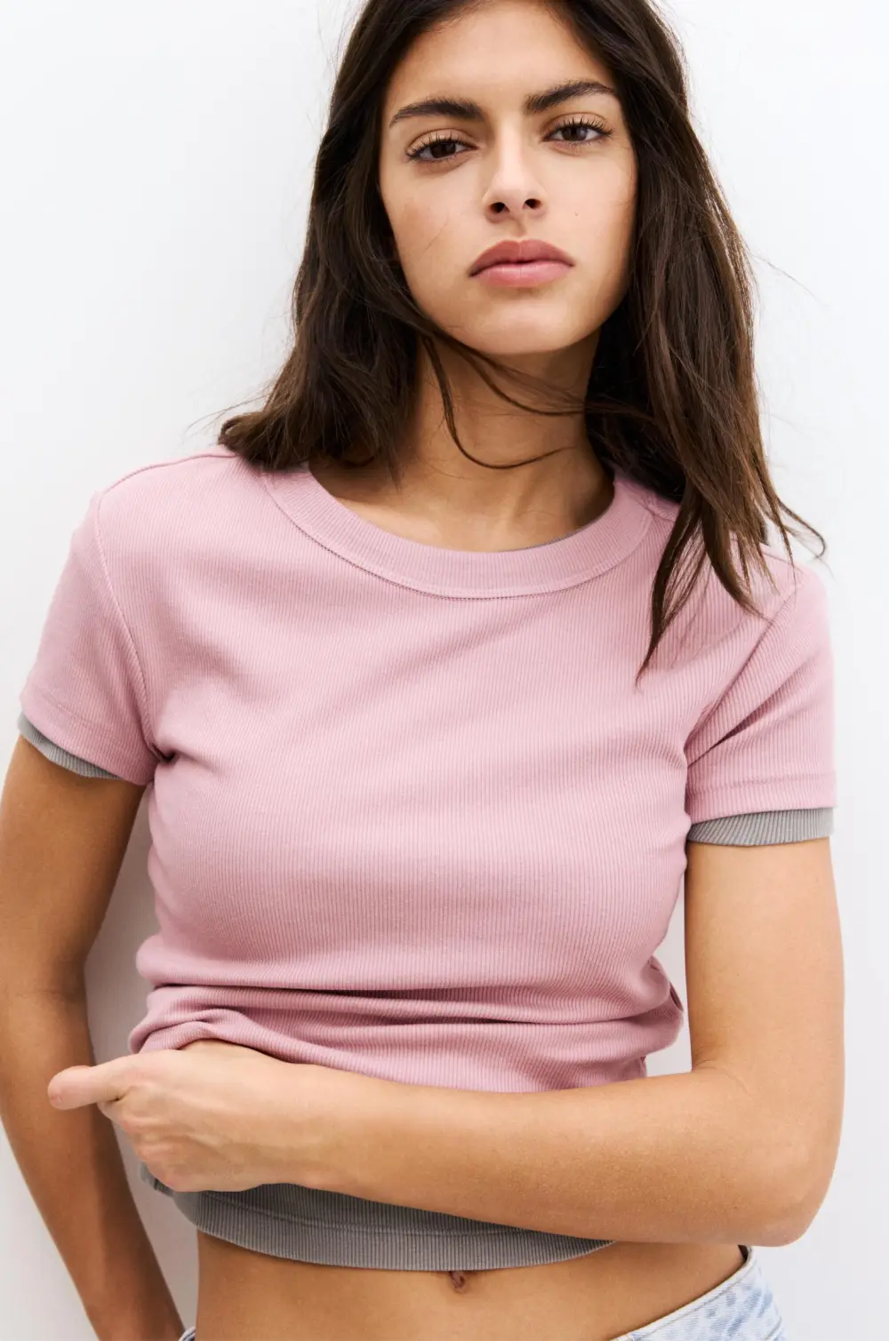 Camiseta cropped canalé