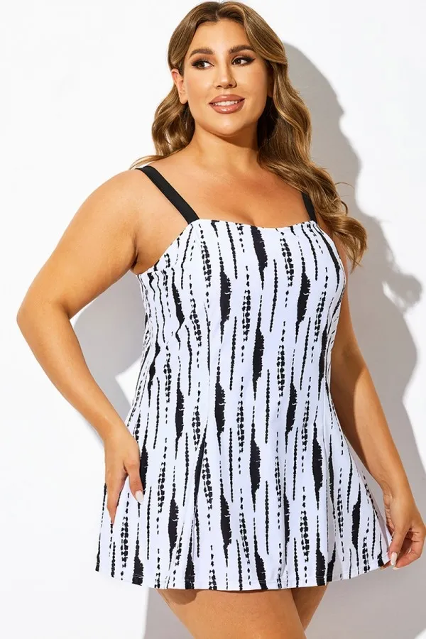 Tie-Dye Square Neckline Women Stylish Swimdress