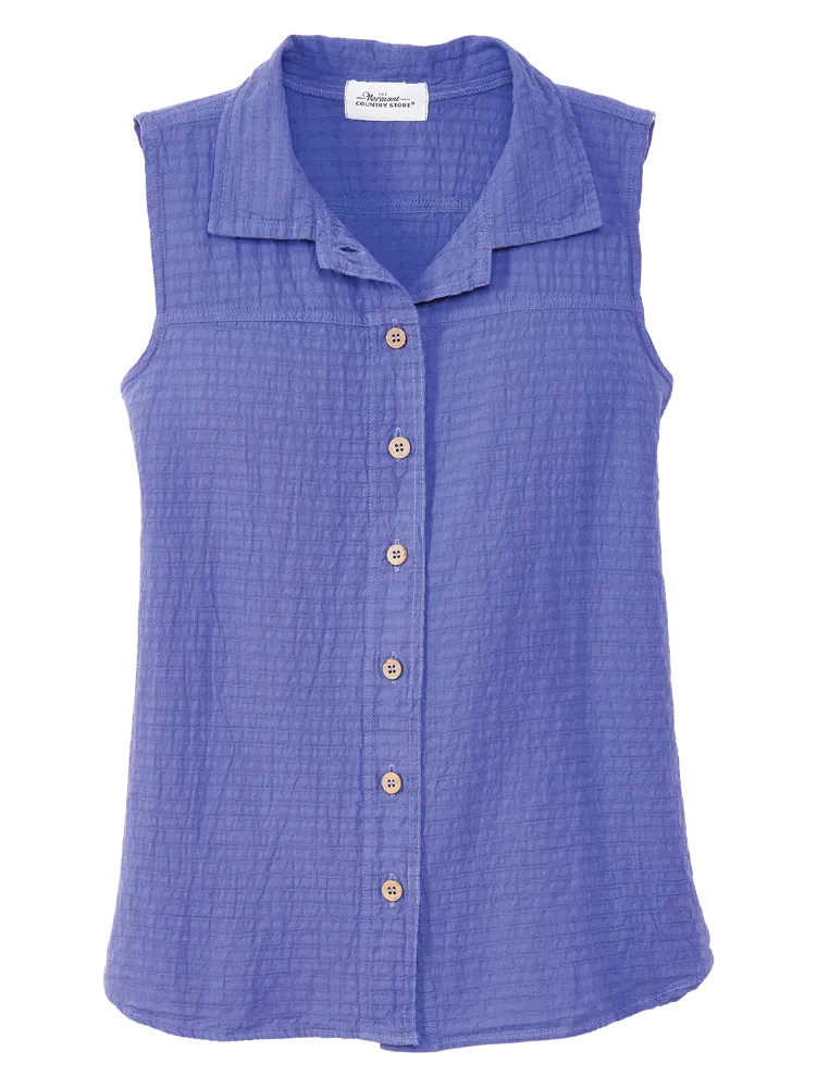 Women's Crinkle Cotton Sleeveless Button-Front Top