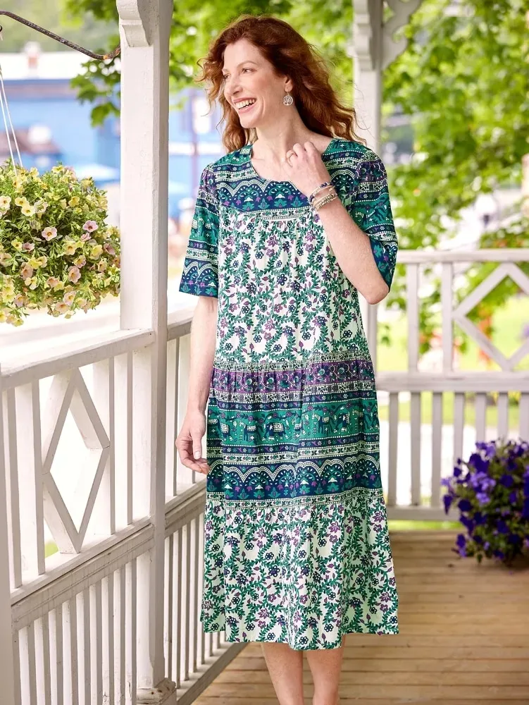 Mid-Calf Tiered Cotton Muumuu