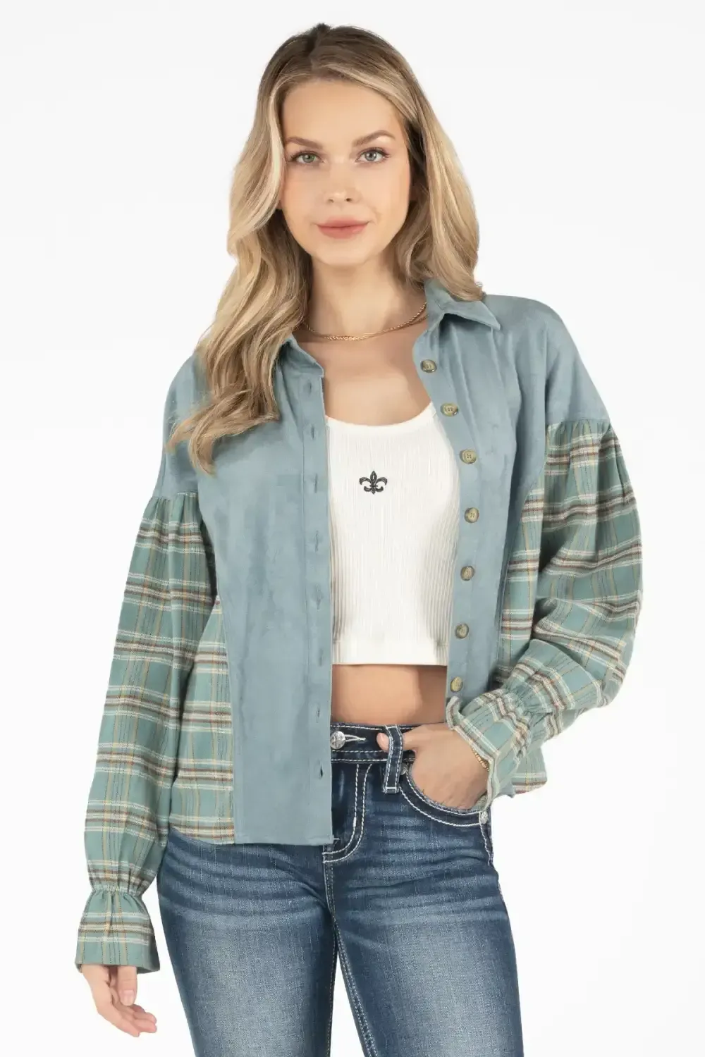 Dolman Plaid Button Up Shirt