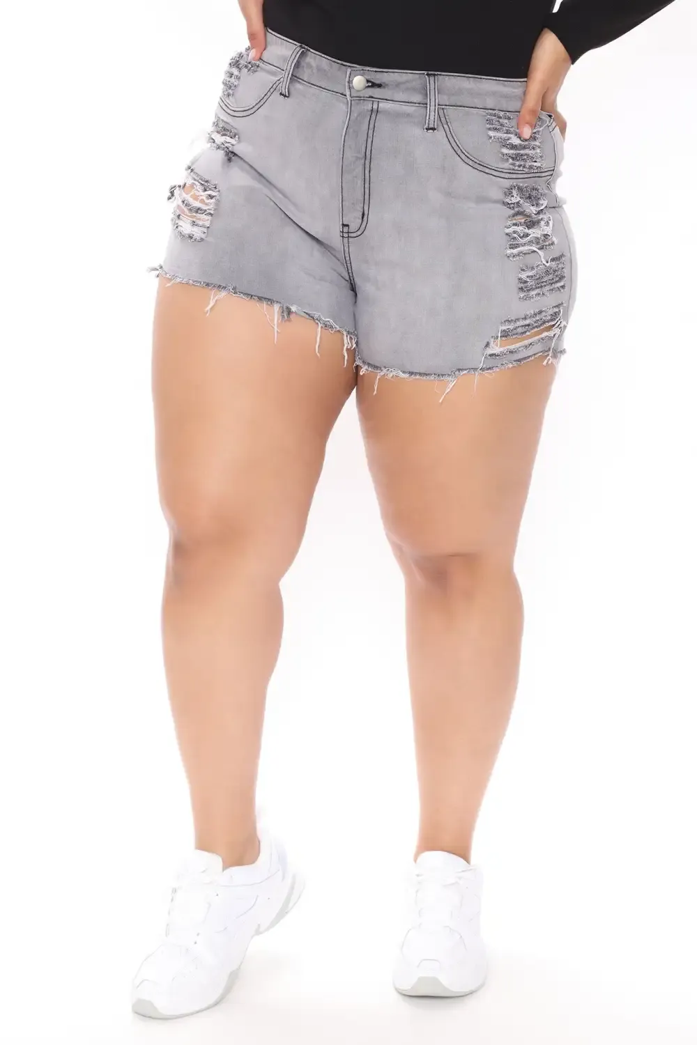 Keep In Touch Distressed Shorts - Grey