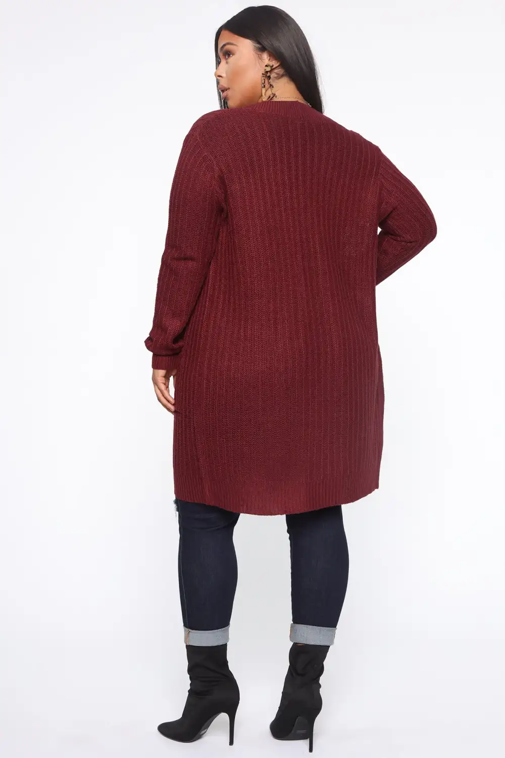 Throw It On Ribbed Cardigan - Burgundy