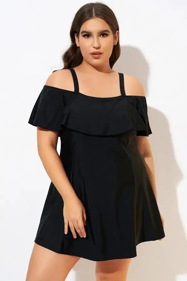 Floral Ruffle Cold Shoulder Women Swimdress