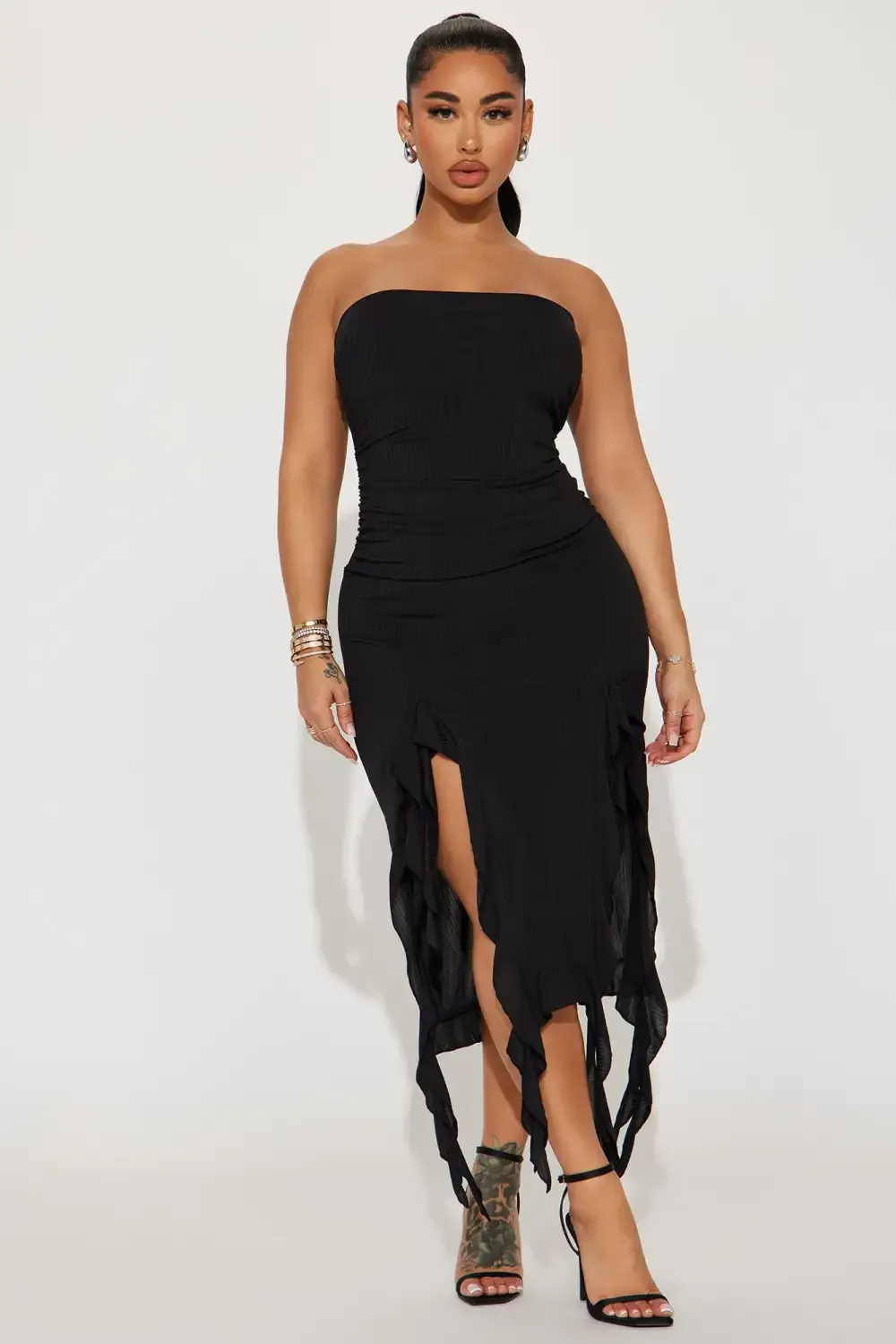 Naomi Ribbed Midi Dress - Black