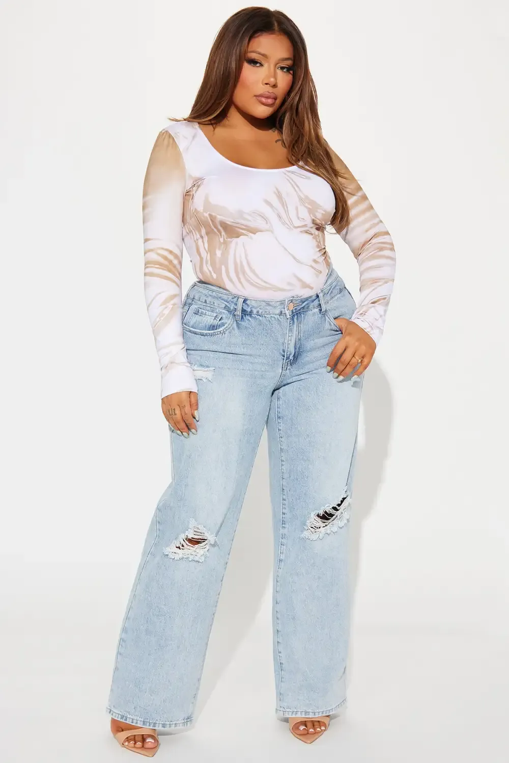 Danger Zone Baggy Ripped Straight Leg Jeans - Light Wash