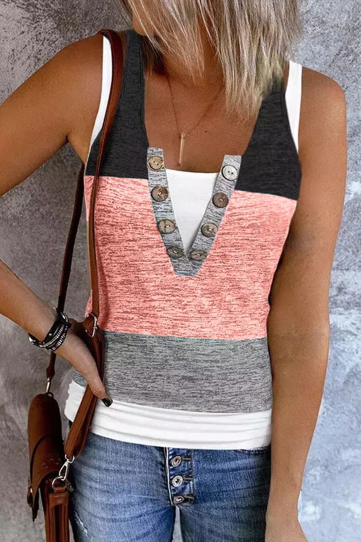Colorblock Button Front 2-In-1 Tank Top