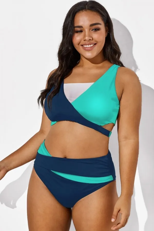 Colorblock Stylish Women Wrap Swimsuits Bikini Top