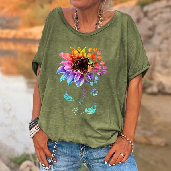 Sunflower Dog Shirt Be Kind Sunflower With Dog Paws Women's T-shirt