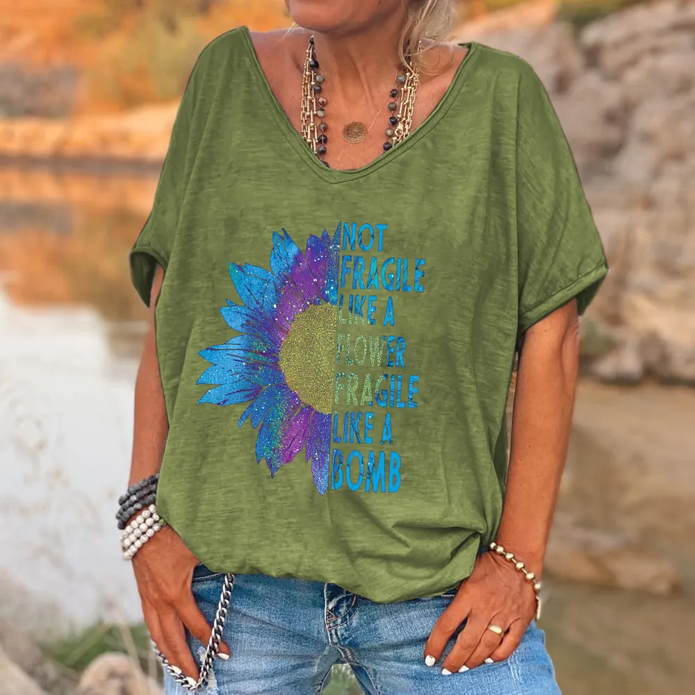 Not Fragile Like A Flower Fragile Like A Bomb Printed V-neck Women's T-shirt