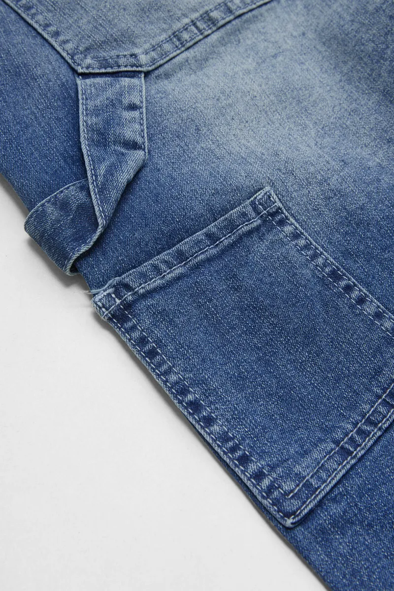 Wash Raw Hem High Waist Denim Bermuda Shorts