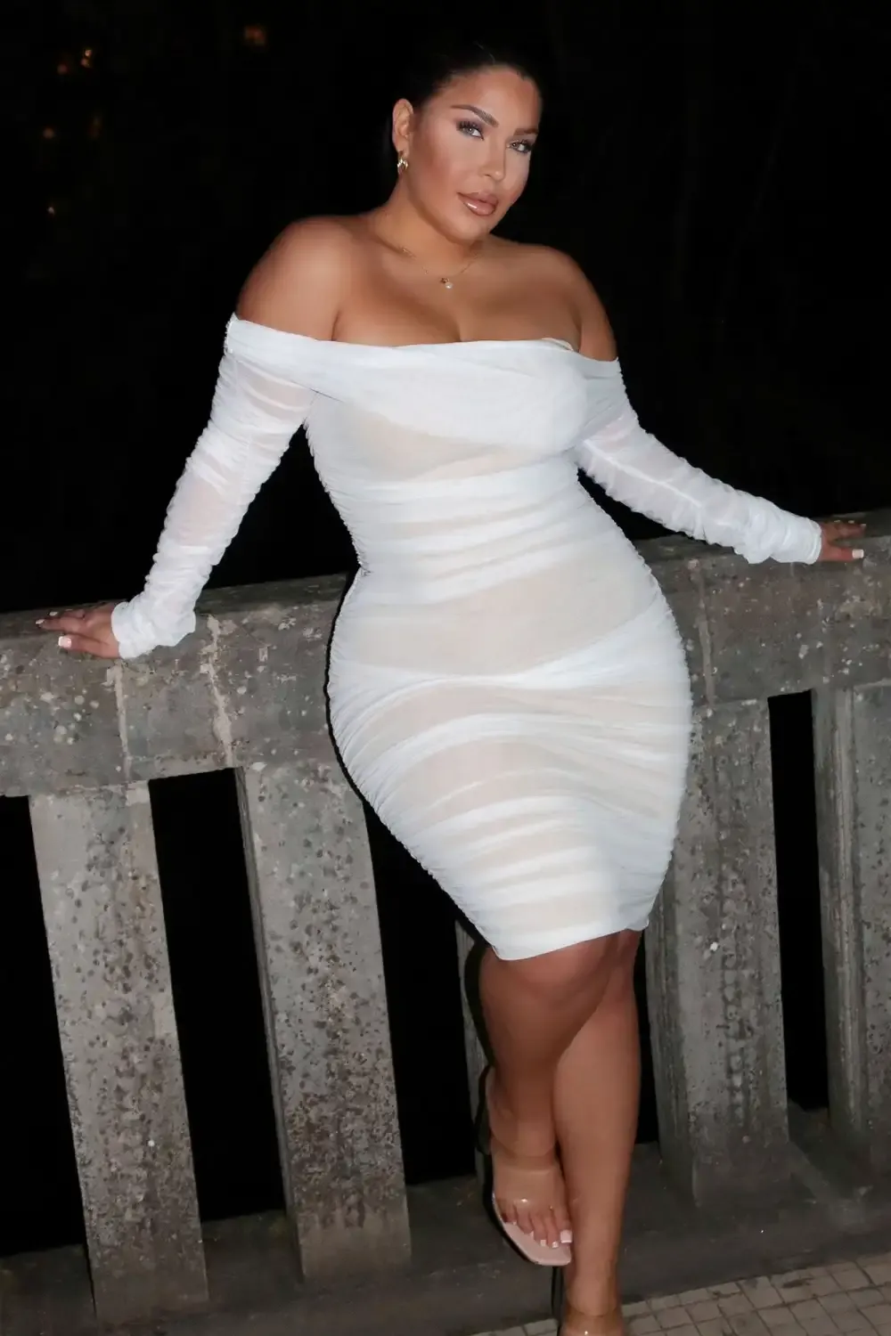 Ready In A Ruched Off Shoulder Midi Dress - White