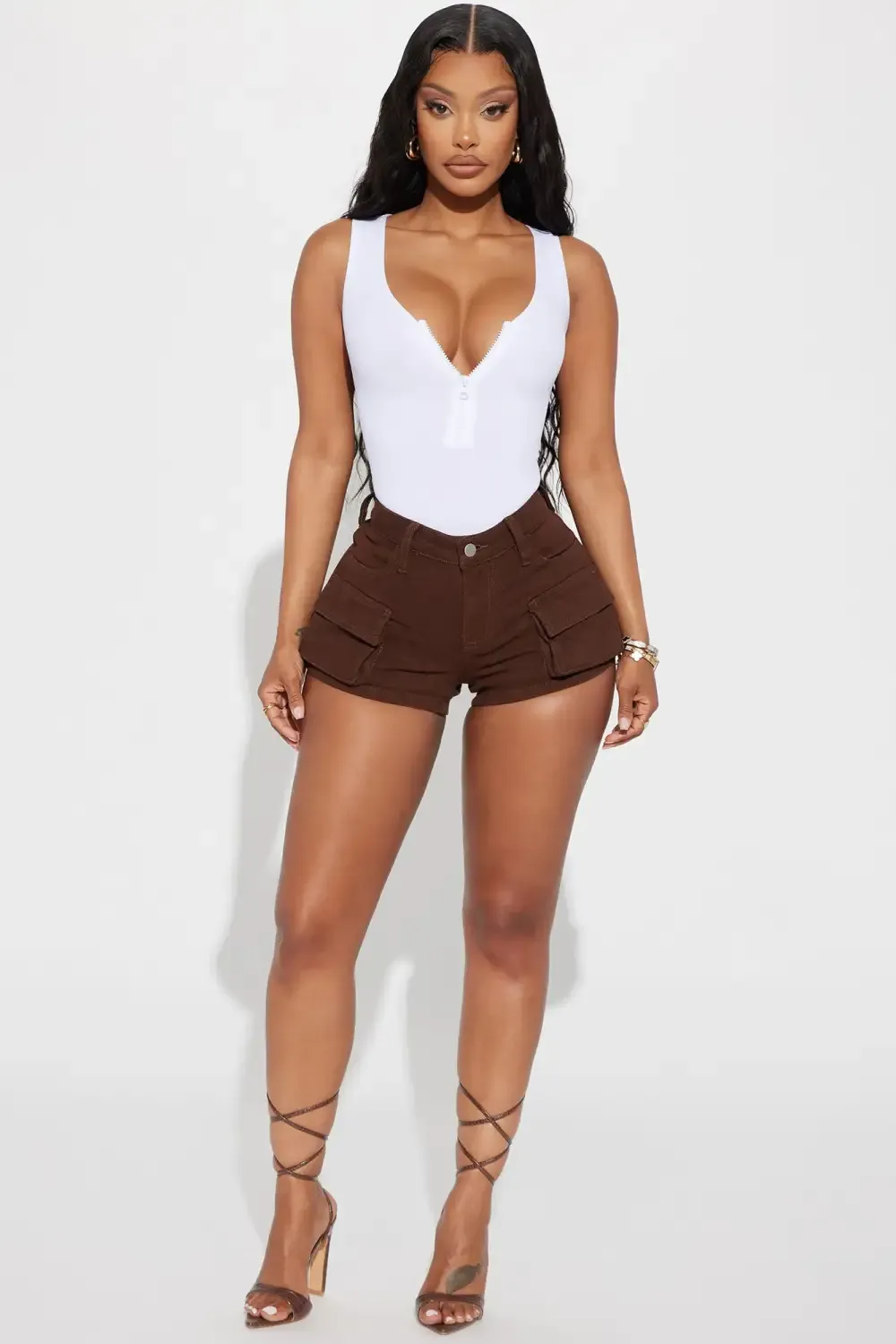 My One And Only Stretch Denim Cargo Shorts - Brown
