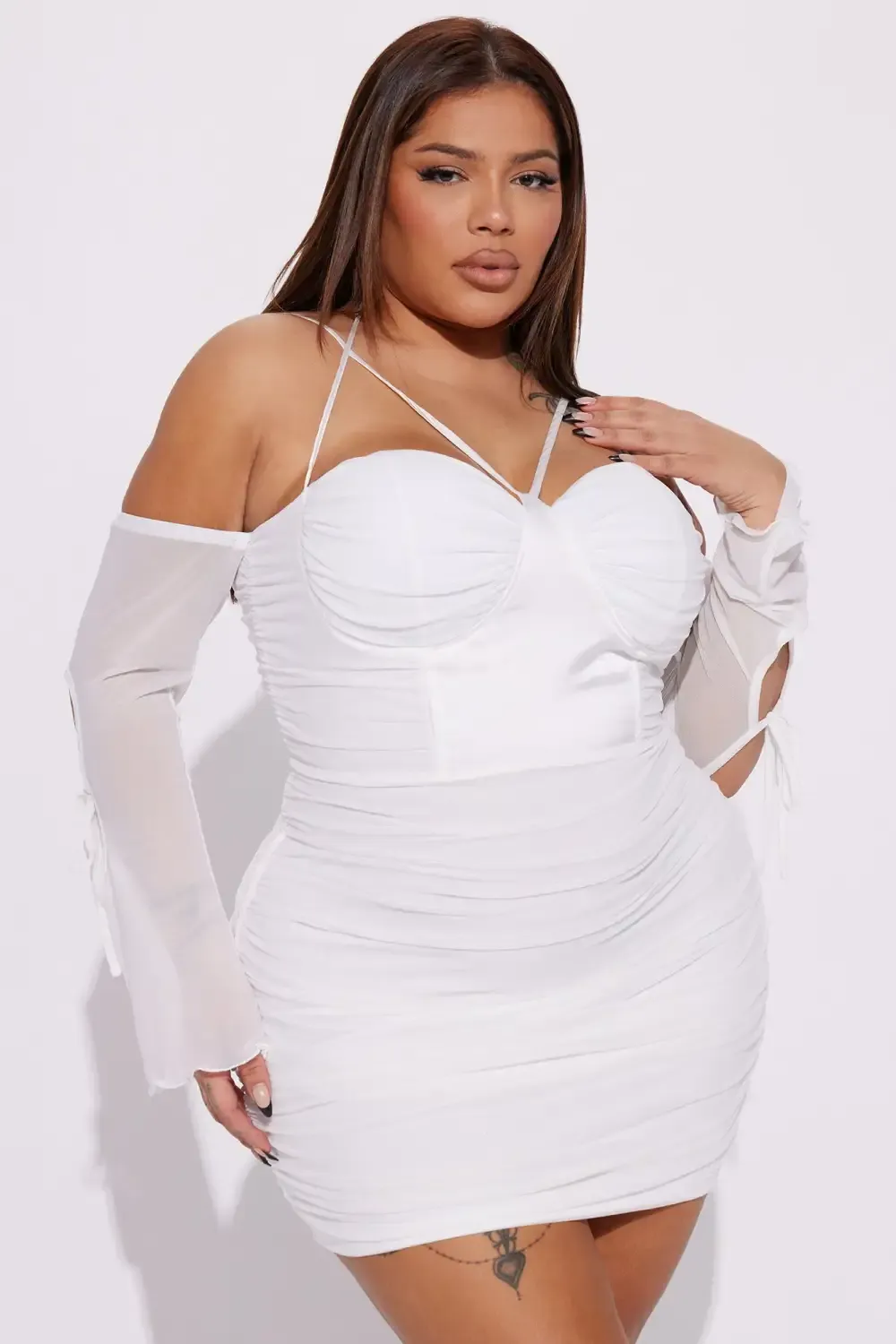 Hayes Ruched Mini Dress - White