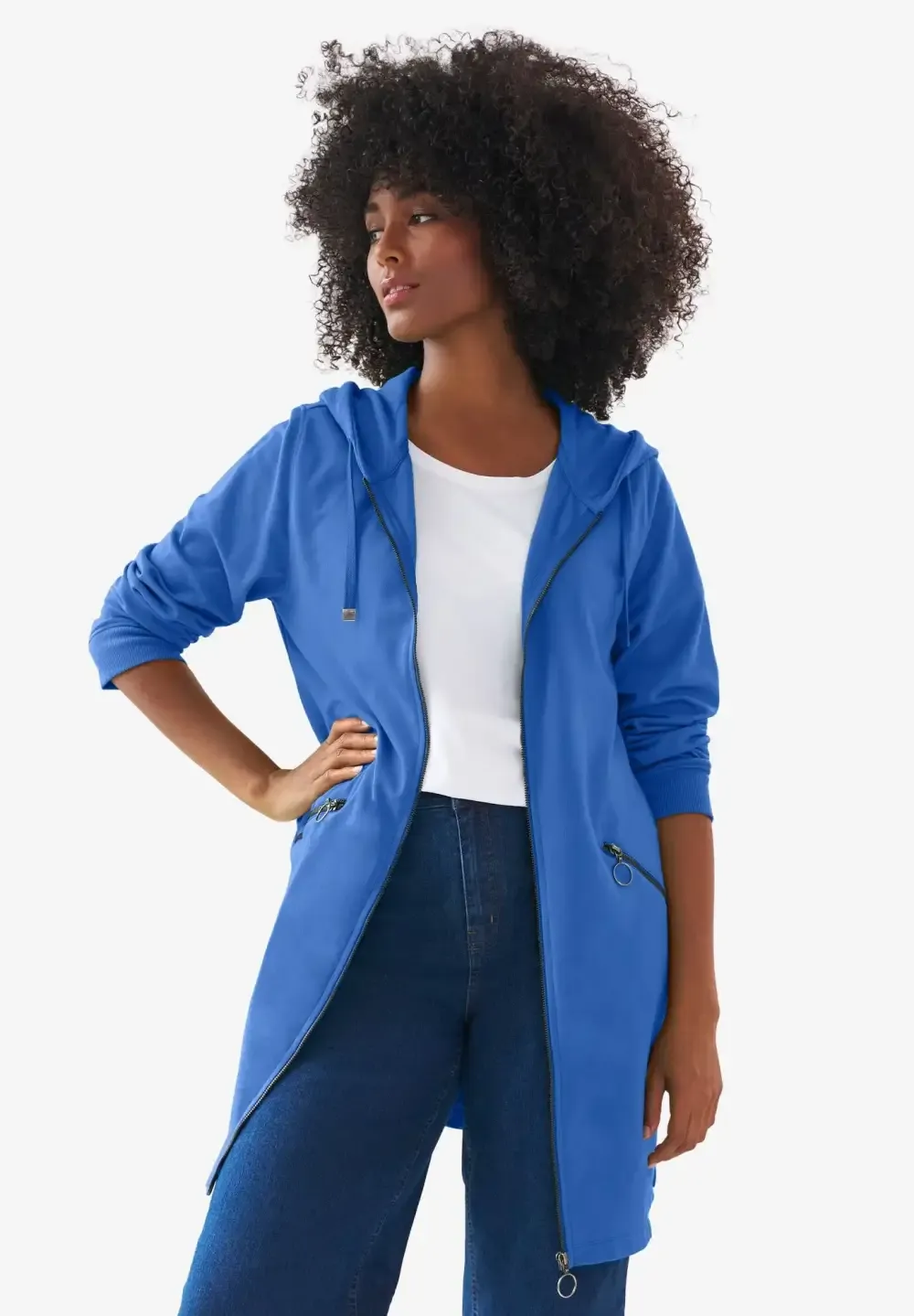 French Terry Zip-Front Hoodie With Zip Pockets