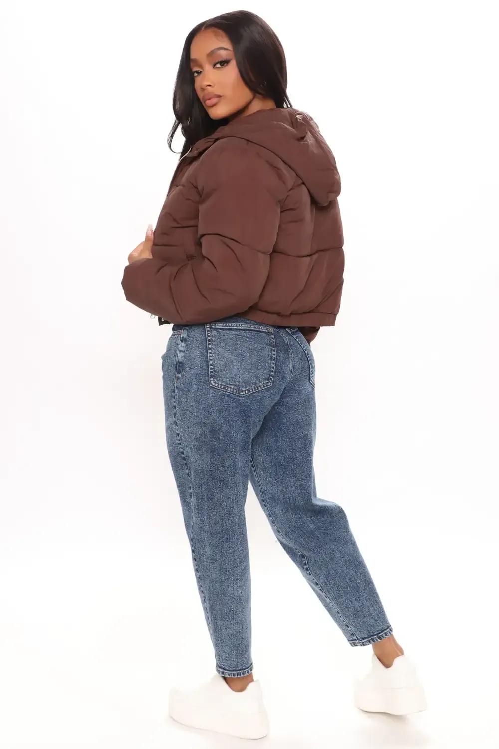 Nights In The City Cropped Puffer Jacket - Chocolate