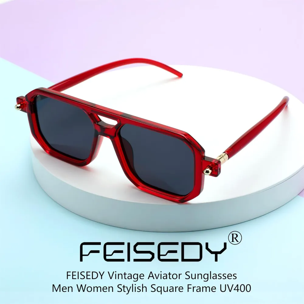 FEISEDY Vintage Square 70s Flat Aviator Sunglasses Women Men Classic Retro Stylish Frame UV400 Sunglasses B2622