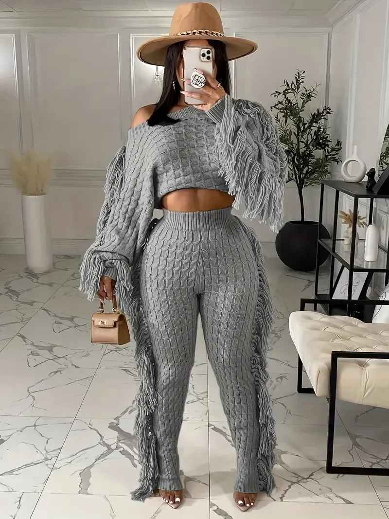 Tassel Knit Sweater Set