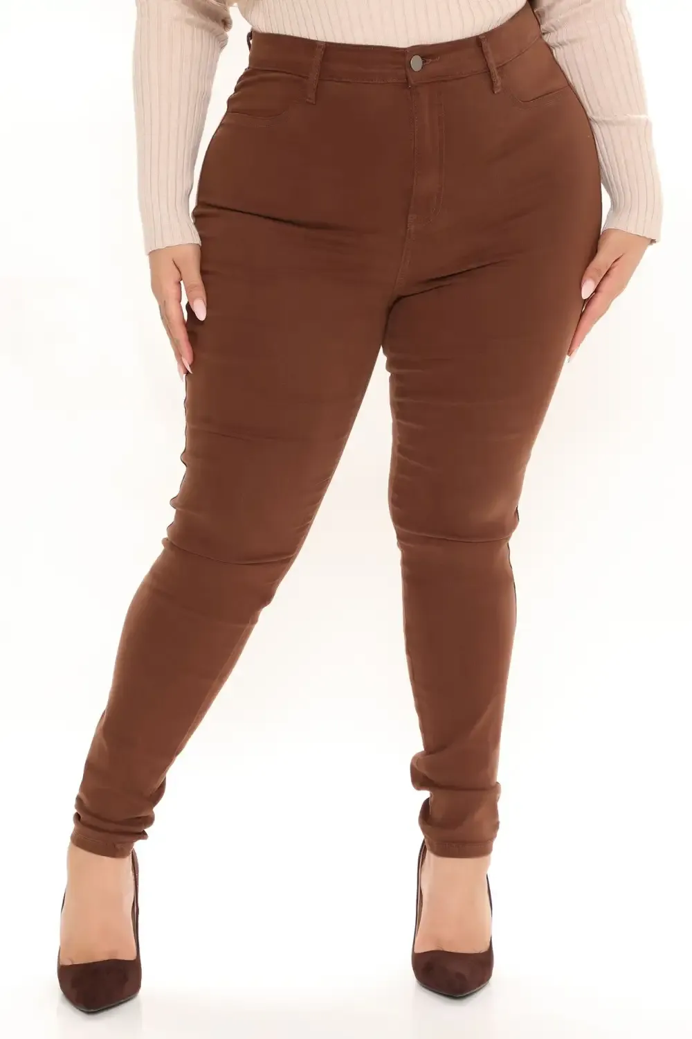 Classic High Waist Skinny Jeans - Chocolate