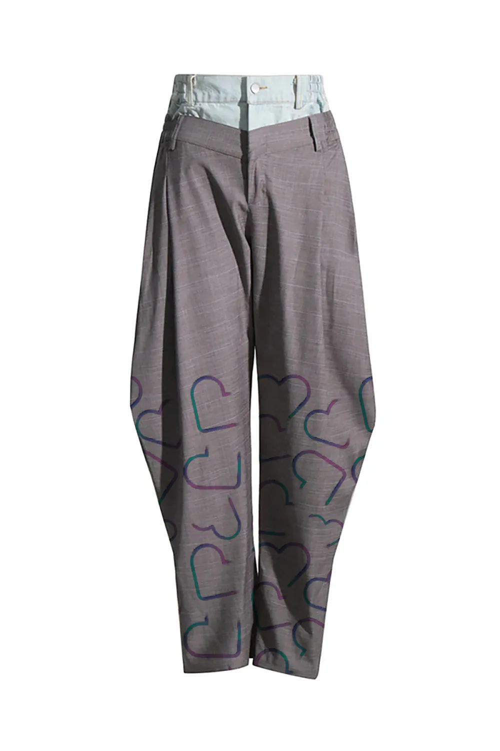 Edge Bicolor Double Waist High Rise Pleated Detail Hybrid Horseshoe Pants