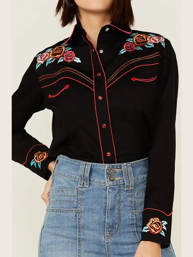 Women's Vintage Western Print Long Sleeve Shirt