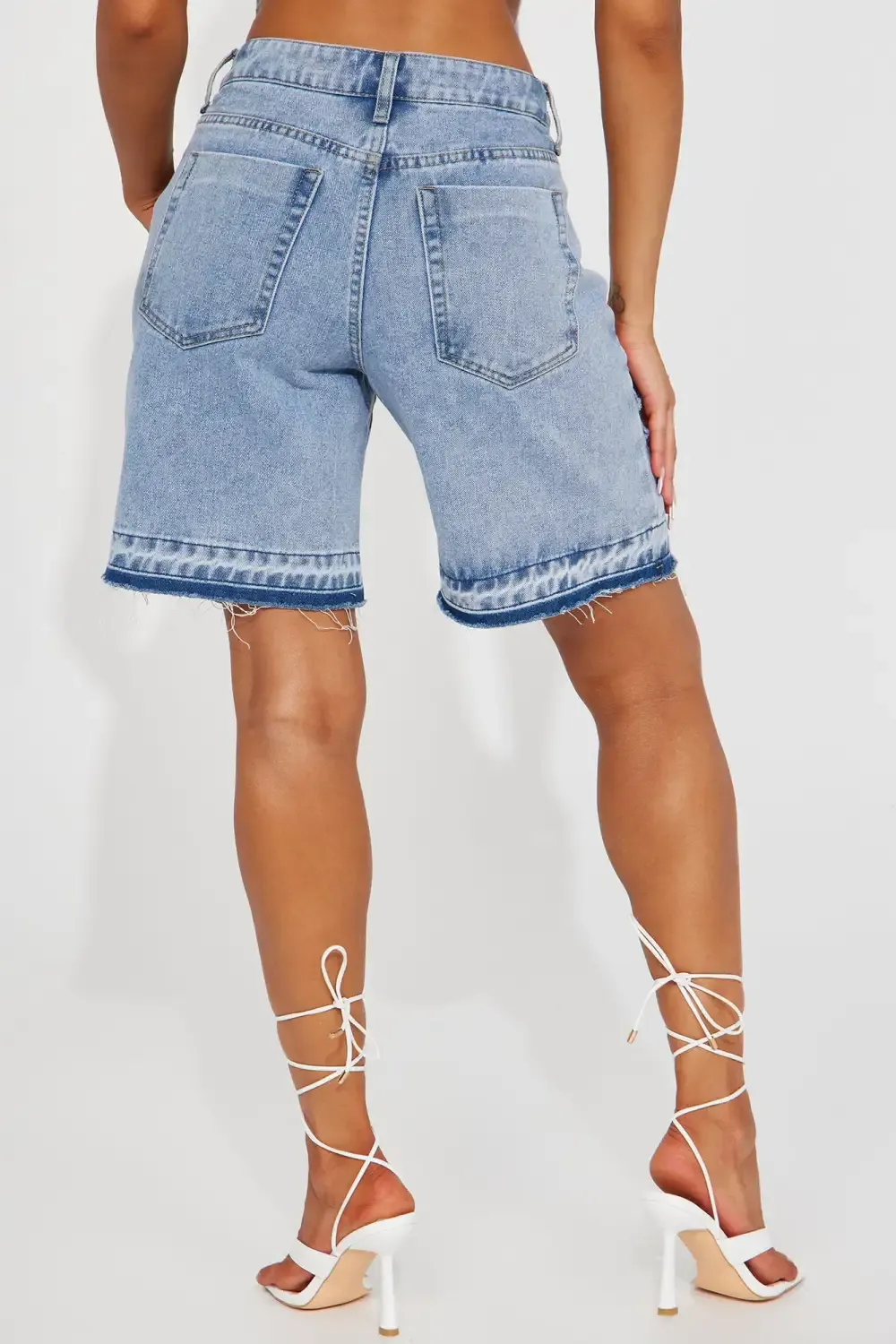 Lazuli Shredded Non Stretch Denim Shorts - Light Wash