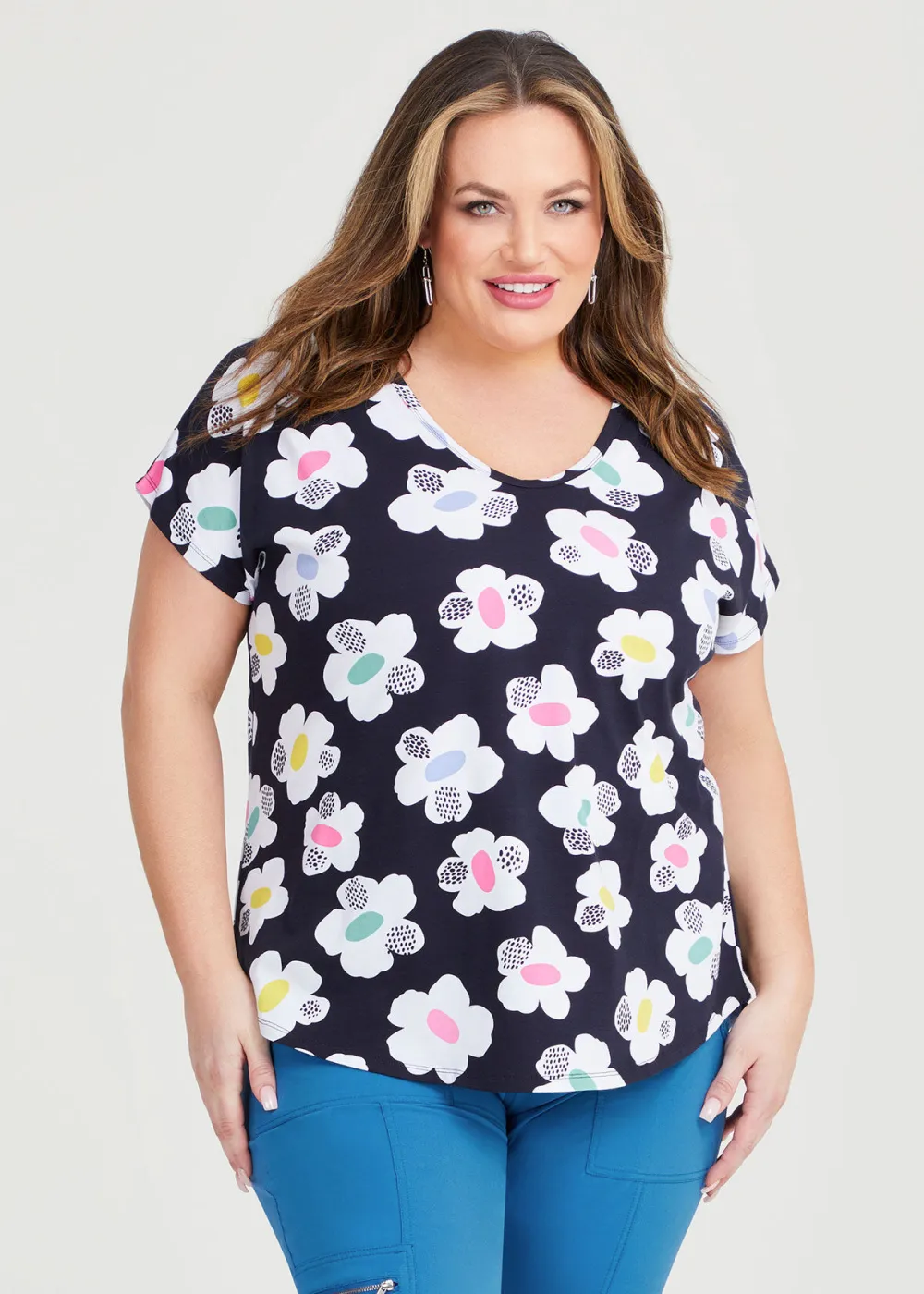 Cotton Scoop Neck Flower Top