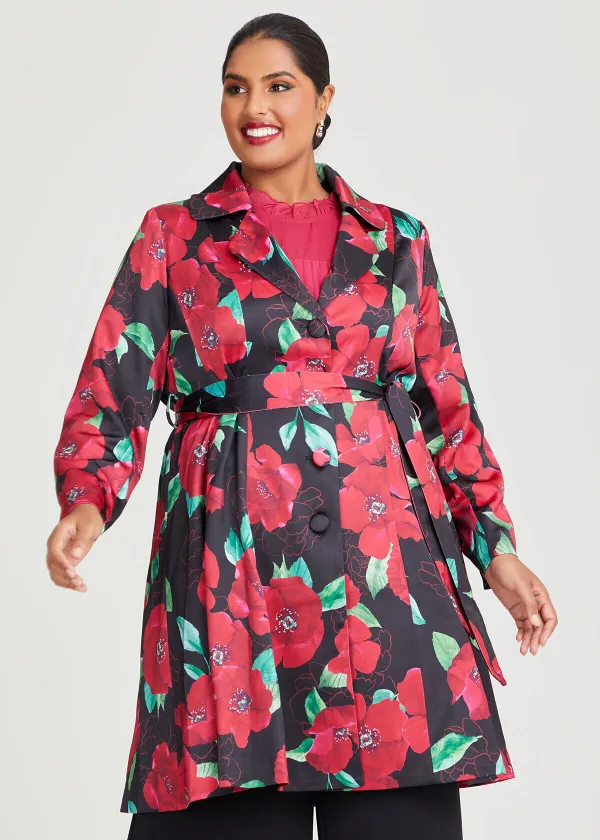 Poppy Satin Evening Coat