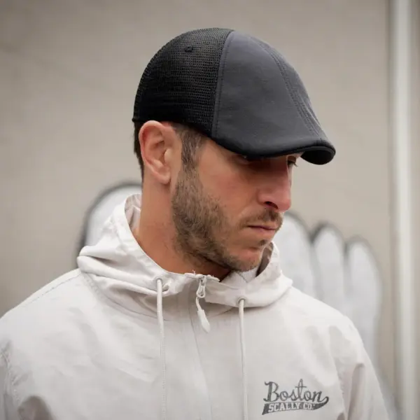 The Mesh Trucker Boston Scally Cap - Black with Black