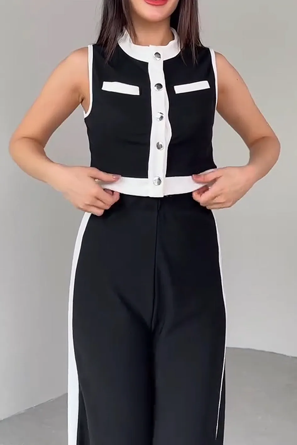 Women'S Contrasting Vest And Pants 2-Piece Set