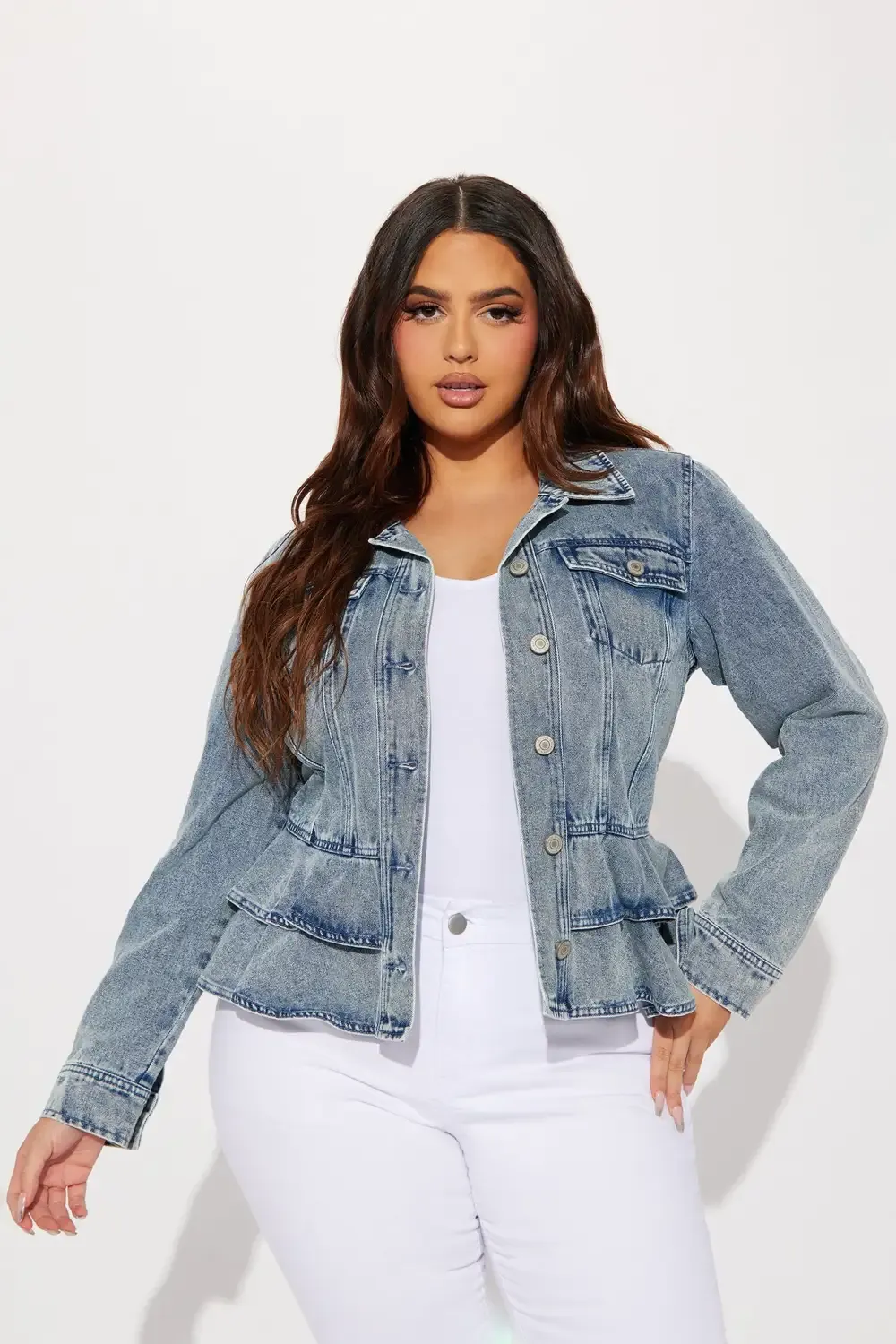 Sweetheart Peplum Denim Jacket - Medium Wash