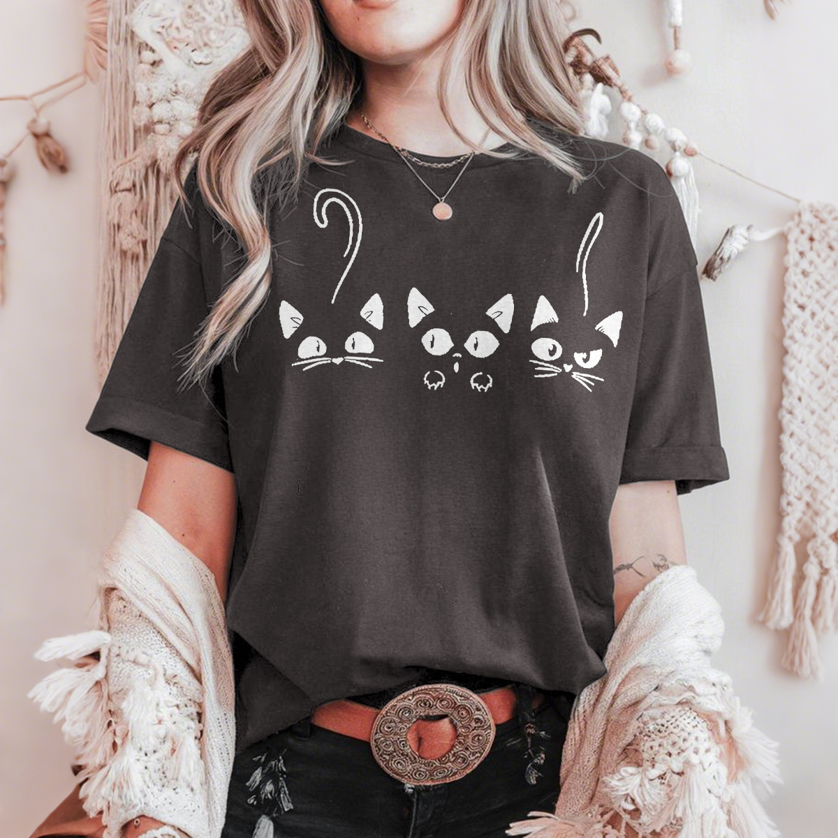 Lovely Cats Print Short Sleeve Casual T-Shirt