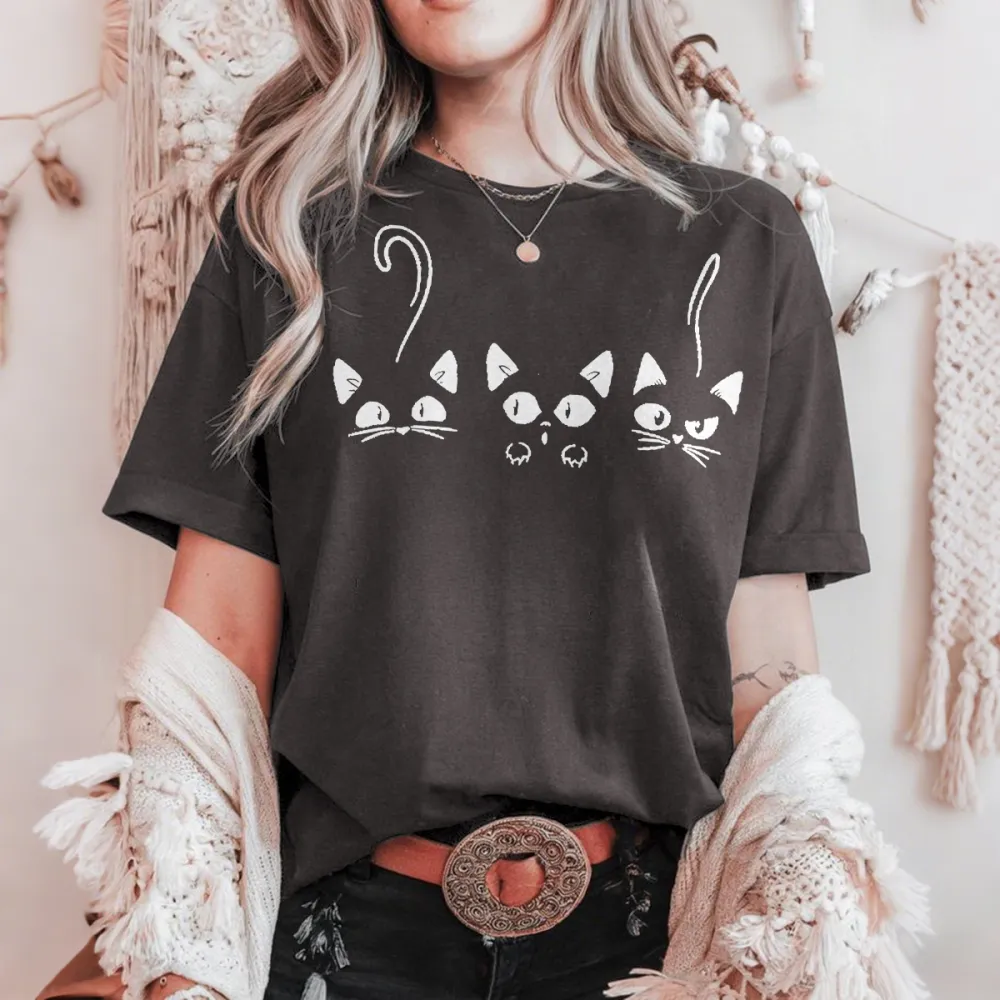 Lovely Cats Print Short Sleeve Casual T-Shirt