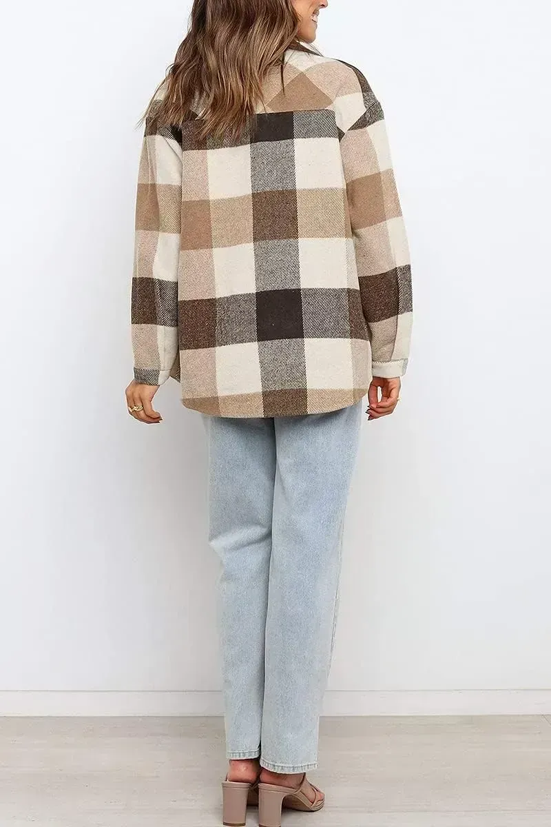 Womens Casual Plaid Shacket Button Down Long Sleeve Shirt