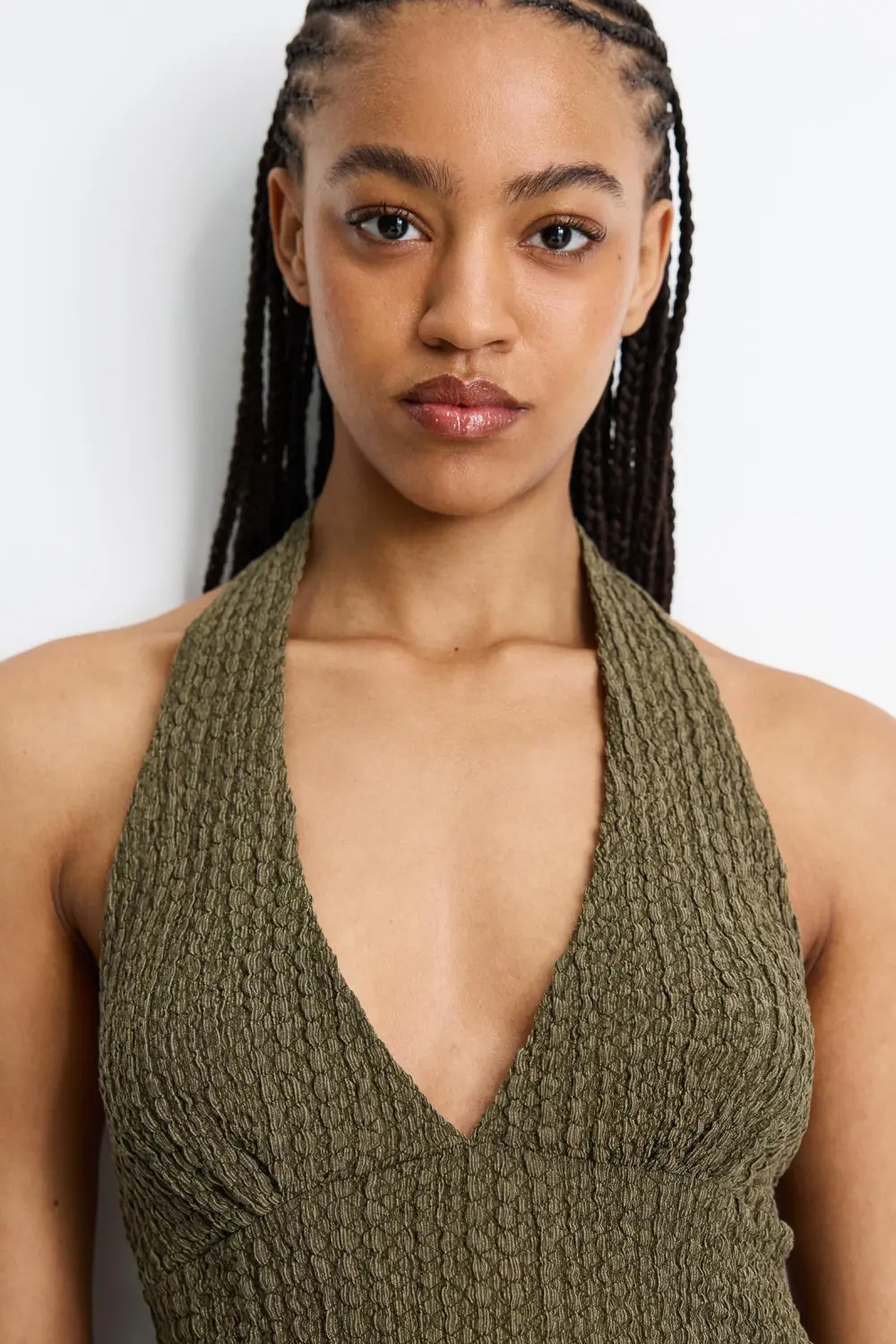 Creased-effect halter top