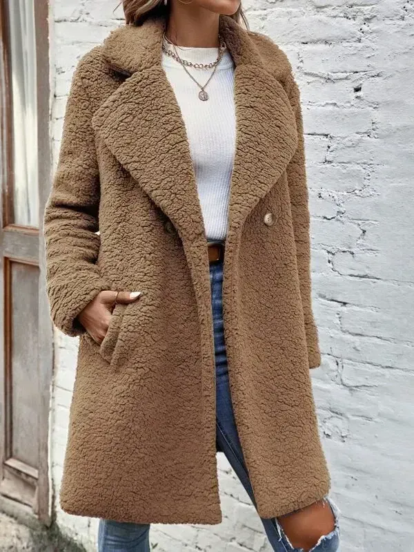 Lapel Neck Slant Pockets Coat