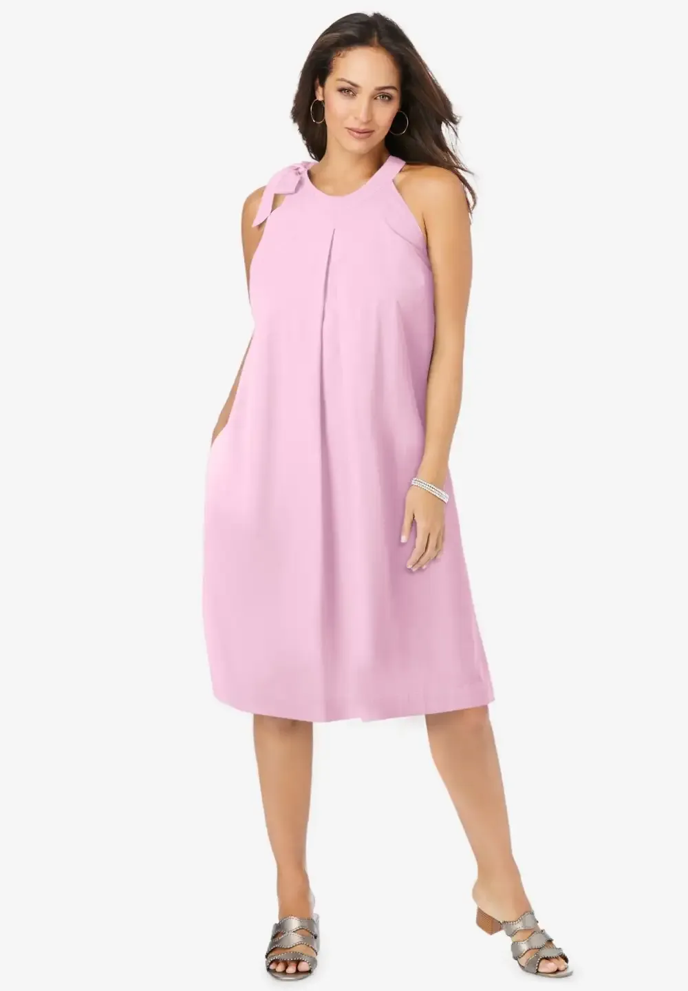 Denim Tie-Neck Dress