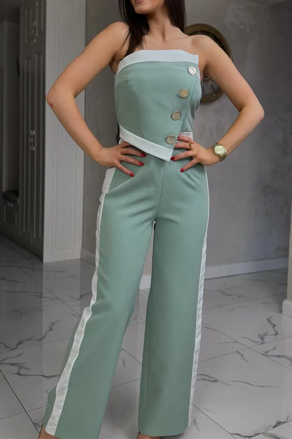 Women'S Contrasting Vest And Pants 2-Piece Set