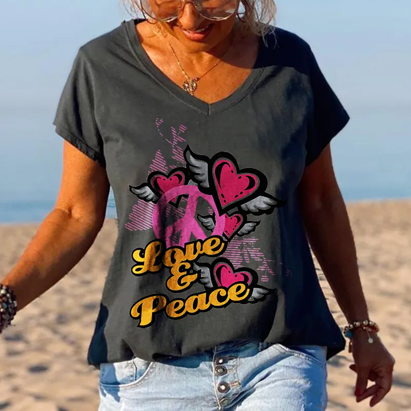 Angel Wings Love & Peace Printed Classic Graphic Tees