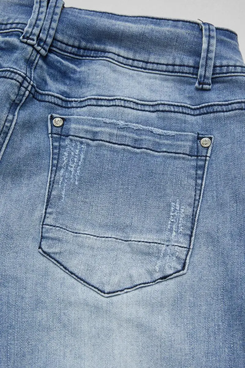 Ripped Roll Hem Double Button Low Waist Straight Leg Jeans