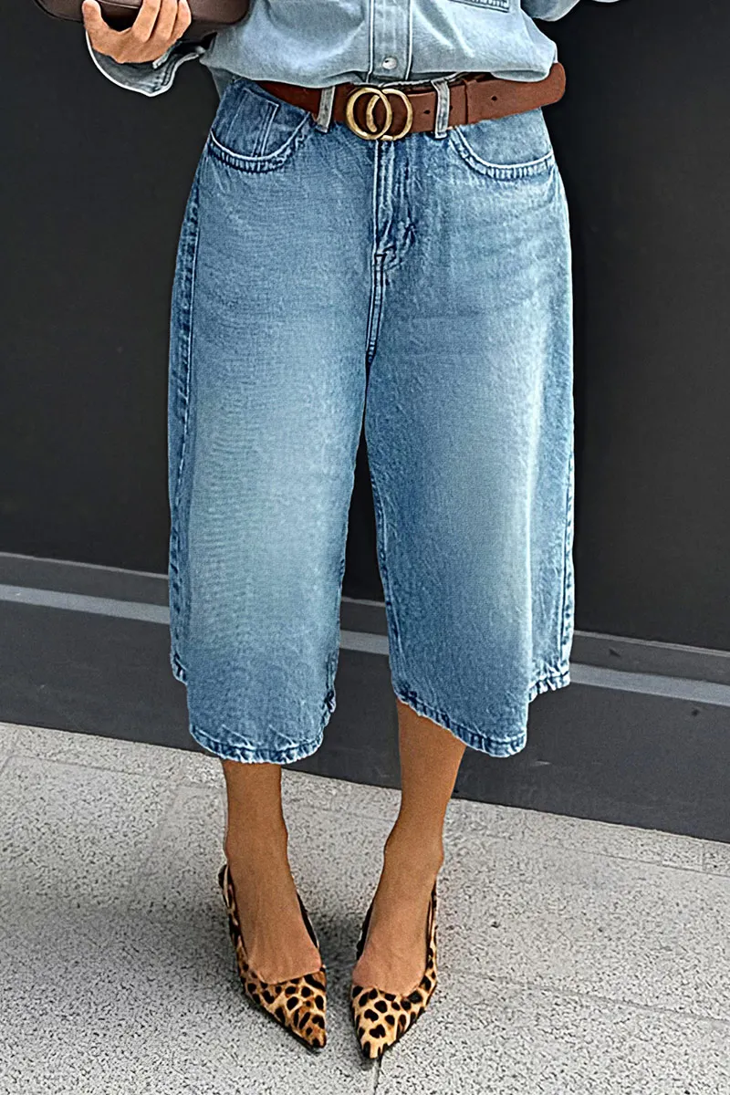 Wash High Waist Straight Leg Capri Jeans Without Belt