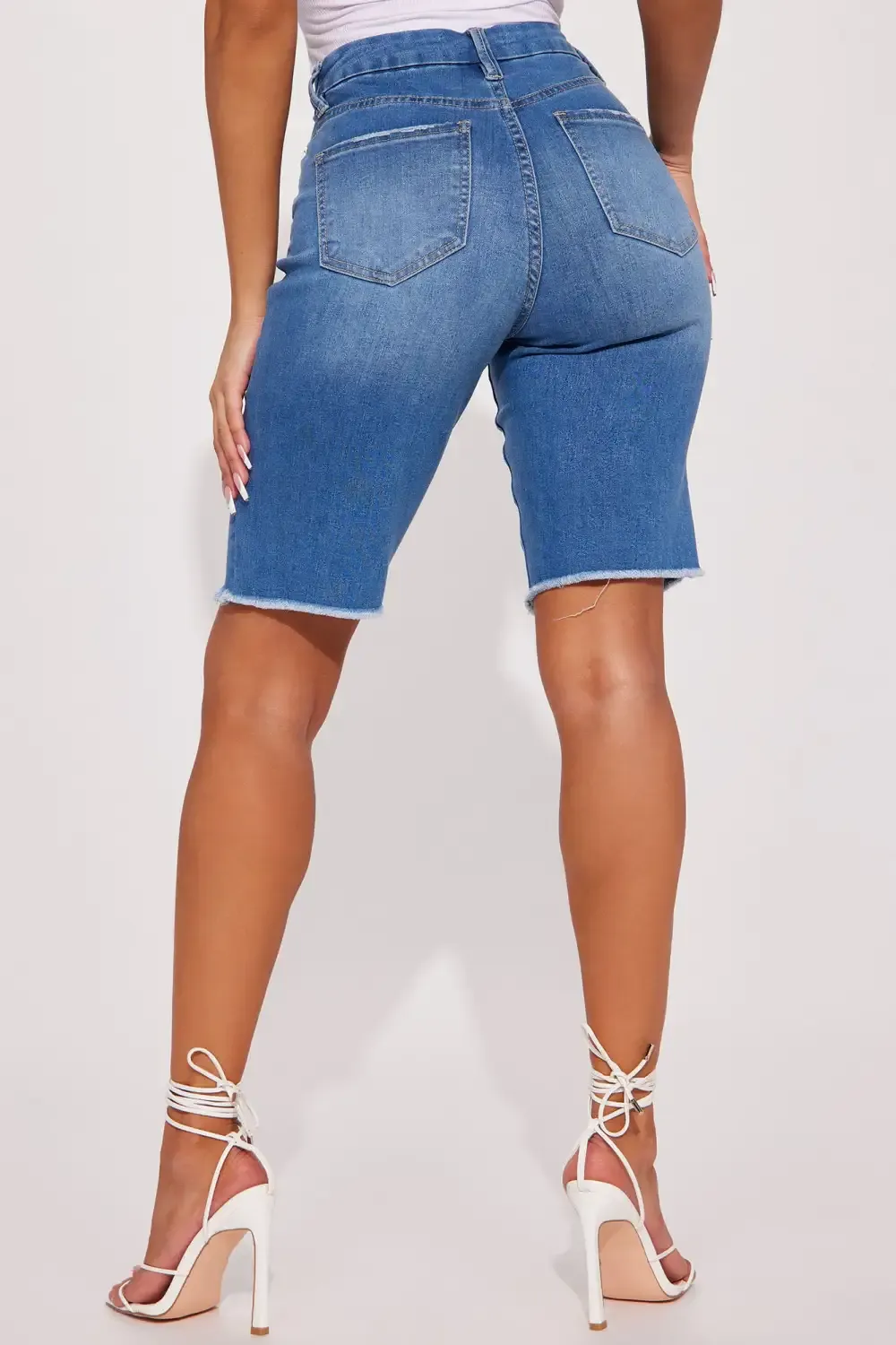 Check You Out Stretch Denim Bermuda Shorts - Light Wash
