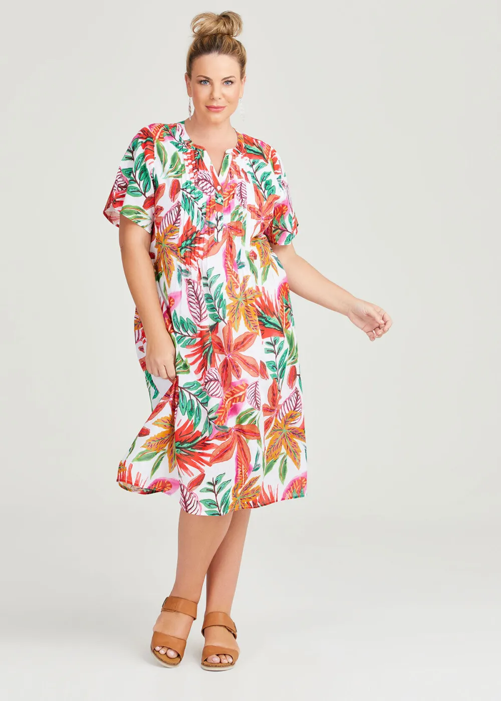 Cotton Pintuck Tropical Dress