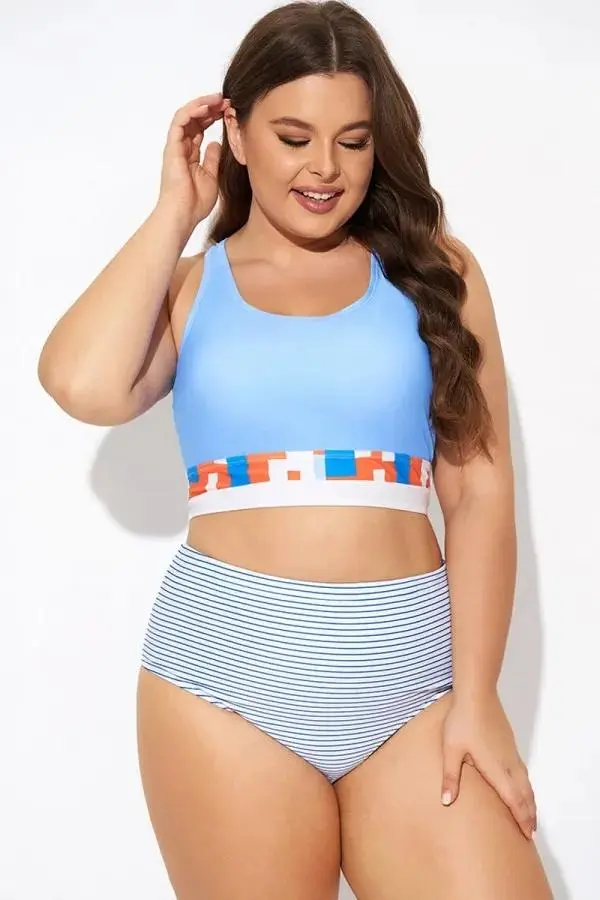 Multi-color Round Neck Racerback Bikini Top
